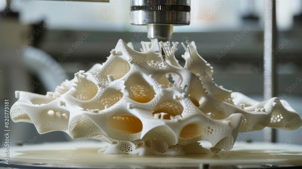 A 3D printer producing a bespoke item from innovative materials