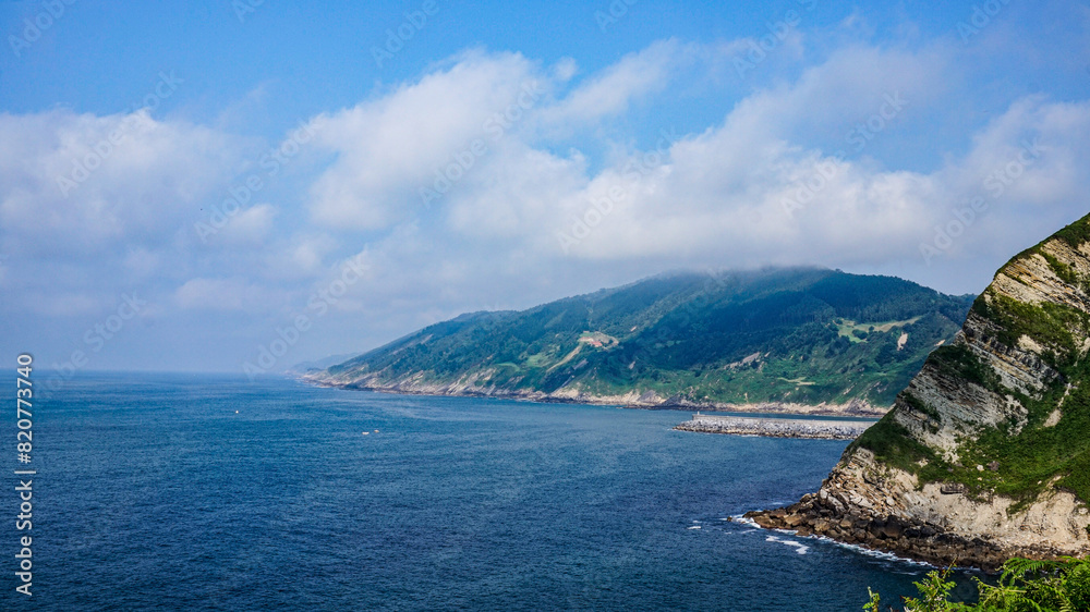 Fototapeta premium Views of the ocean from a hill in northern Spain