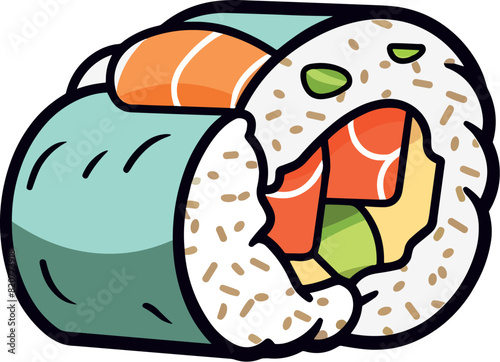 Vector illustration of a beautiful and delicious temaki sushi roll