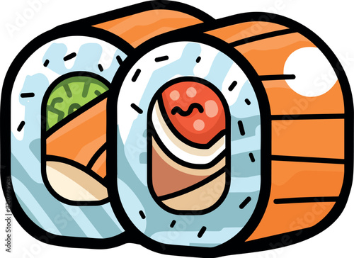 Vector illustration of a beautiful and delicious ura maki sushi roll