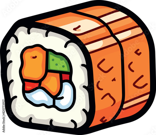 Vector illustration of a beautiful and delicious ura maki sushi roll