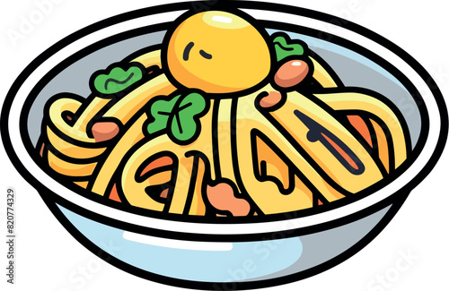 Vector illustration of a beautiful and delicious spaghetti carbonara pasta on the white background