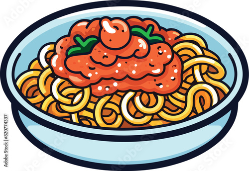 Vector illustration of a beautiful and delicious spaghetti bolognese pasta on the white background
