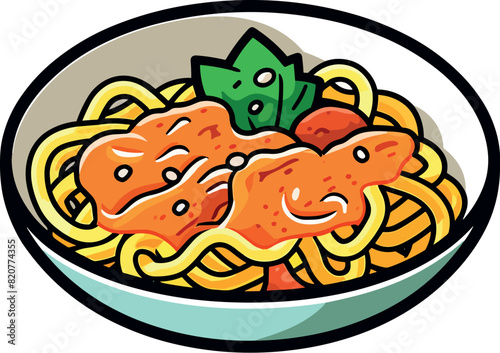 Vector illustration of a beautiful and delicious spaghetti bolognese pasta on the white background