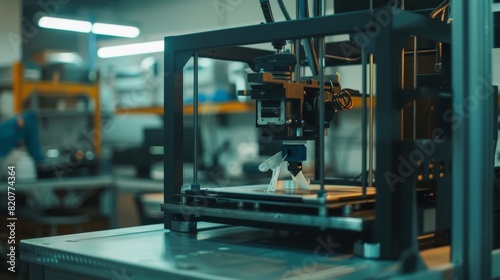 A working 3D printer mid-process  with a focus on the emerging model