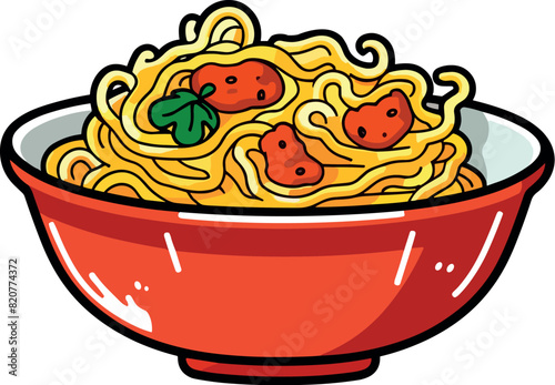Vector illustration of a beautiful and delicious spaghetti bolognese pasta on the white background