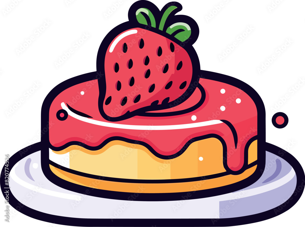 Vector design of a strawberry cake with icing isolated on a white background Vector design of a strawberry cake with icing isolated on a white background