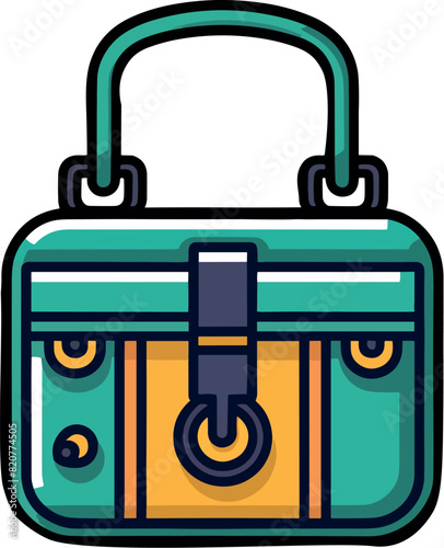 Vector illustration of a stylish and modern bag with bold outline and bright colors, logo design