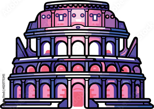 Vector illustration of the colosseum, bold outline, dark and bright colors