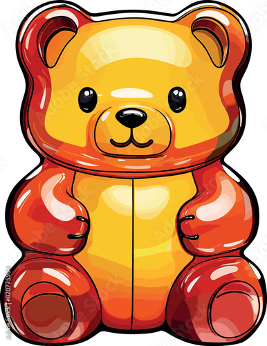 Cheerful vector illustration of a gummi bear candy character against a white background