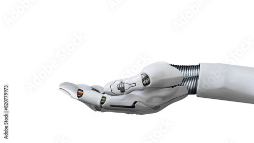Robot hand with palm up isolated on free png background. Something in the robot hand holding or presenting concept.