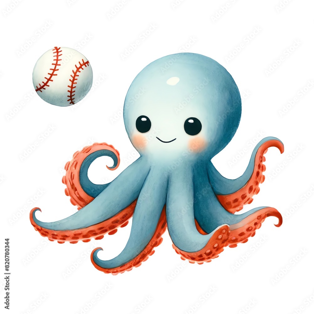 Cute octopus cartoon mascot playing baseball. Cute octopus cartoon mascot playing baseball.