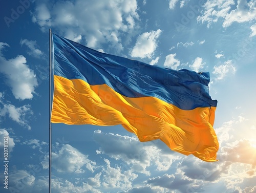 National Ukrainian blue and yellow flag on blue sky background