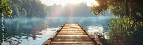 bridge over lake with fresh water in jungle photo