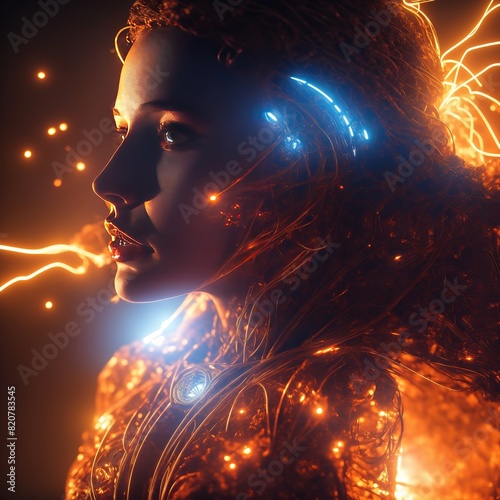 Futuristic Bionic Woman with Glowing Light Particles © Артем Шостак
