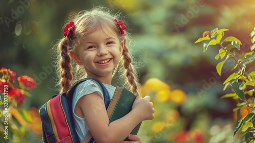 Happy Girl with Backpack Returning Home After School