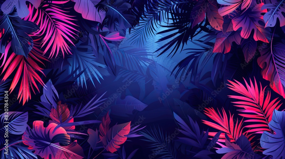 Naklejka premium Blue and purple colored tropical leaves frame