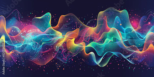 Create a vector illustration of vibrant sound waves pulsating and flowing in a captivating, wave-inspired composition. photo