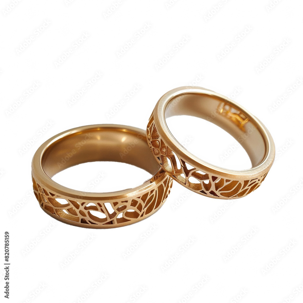 Two gold rings, one with diamonds, isolated on white Two gold rings, one with diamonds, isolated on white