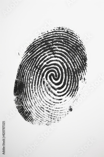 Detailed Black and White Fingerprint Pattern on White Background for Forensic and Identification Concepts