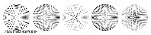 Circle halftone set. Abstract doted, rectangle, ellipse, polygon decoration element. Round halftones geometric dots gradient and pop art texture.