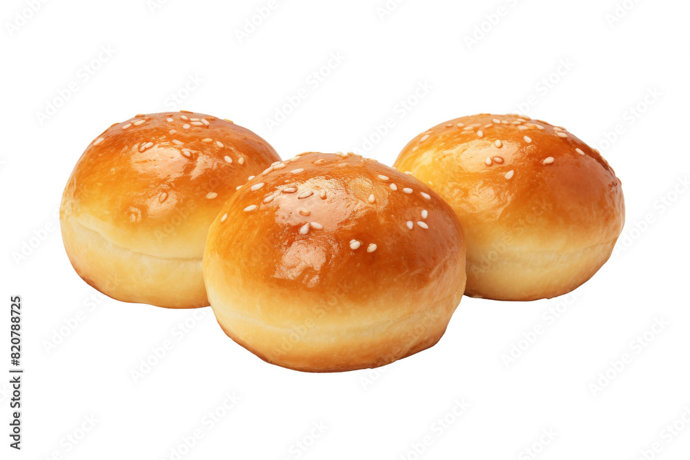 Trio of Golden Buns: A Sesame Seed Symphony on a White or Clear Surface PNG Transparent Background. Trio of Golden Buns: A Sesame Seed Symphony on a White or Clear Surface PNG Transparent Background.