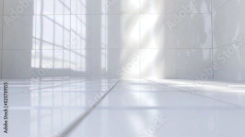 A high gloss white tile with subtle reflections  creating a clean and minimalistic backdrop perfect for highlighting colorful products. 32k  full ultra hd  high resolution