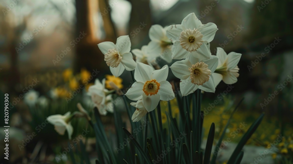 A beautiful bunch of white and yellow flowers in a field. Perfect for nature and springtime concepts A beautiful bunch of white and yellow flowers in a field. Perfect for nature and springtime concepts