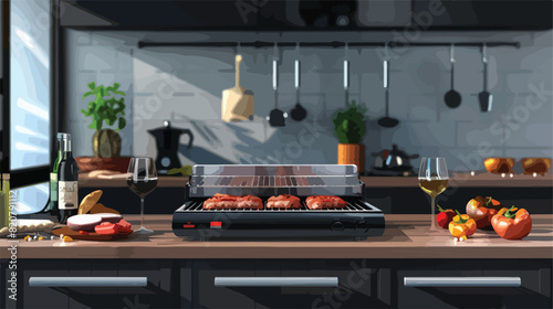 Modern electric grill on table in kitchen Vector illu photo