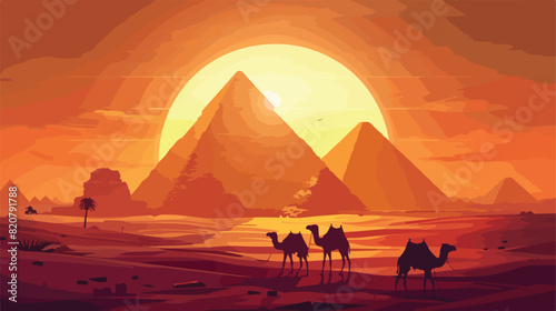 Gorgeous Egypt desert landscape with silhouettes of