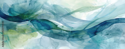 Wallpaper Mural Tranquil abstract watercolor design with gentle curves and soft textural elements in cool blues and greens for serene backgrounds Torontodigital.ca