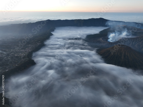 Wallpaper Mural Aerial view Mountains at Bromo volcano during sunrise sky,Beautiful Mountains Penanjakan in Bromo Tengger Semeru National Park,East Java,Indonesia.Nature landscape background Torontodigital.ca