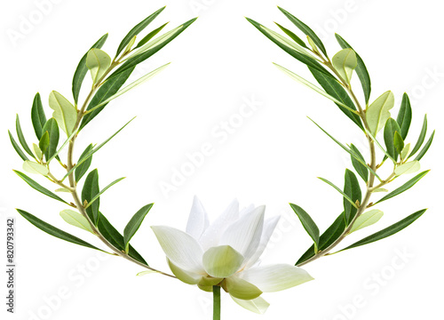 couronne d’olivier et fleur de lotus, fond blanc  photo