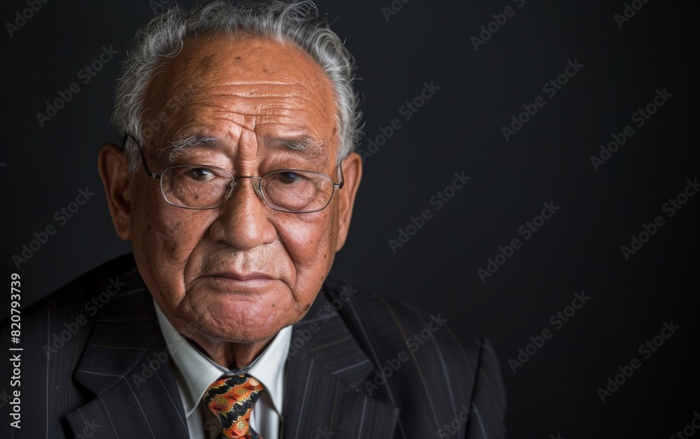 Fototapeta premium An older man of Micronesian descent dressed in a formal suit and tie