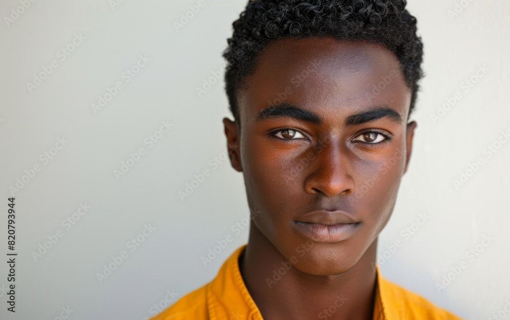 A senior man of West African descent wearing a yellow shirt and with black hair A senior man of West African descent wearing a yellow shirt and with black hair