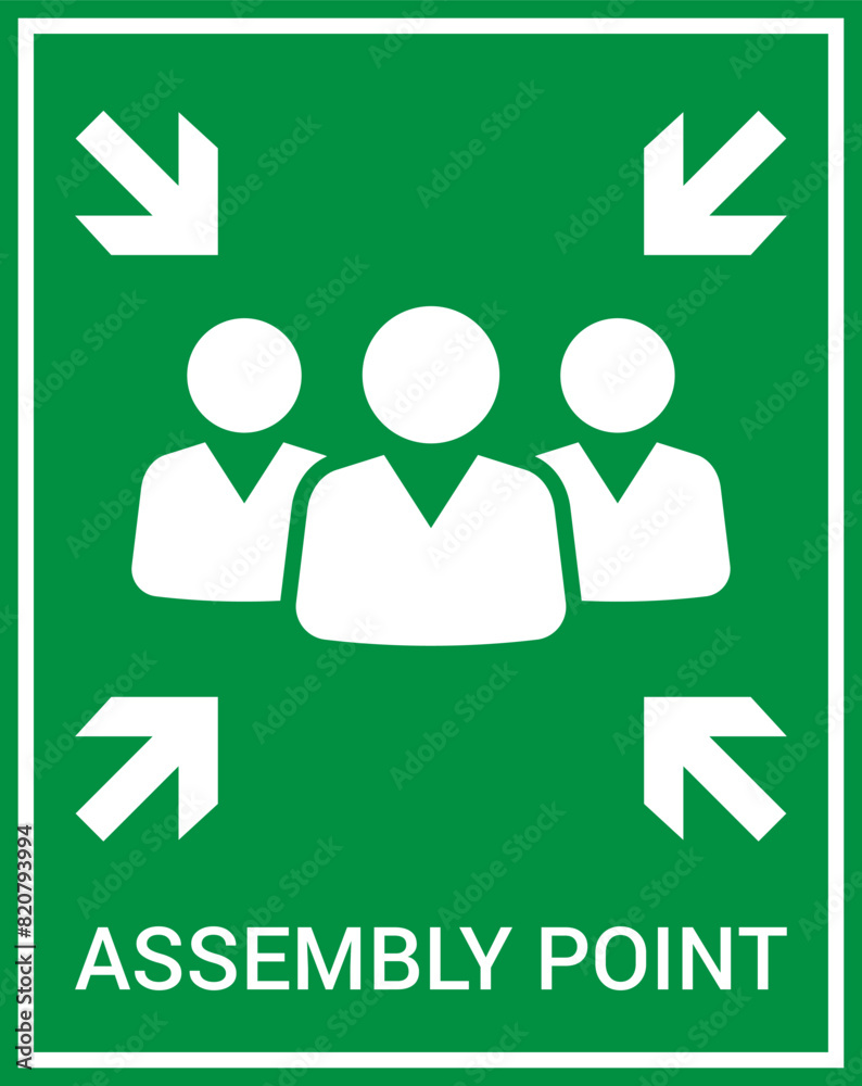 Emergency evacuation assembly point sign. Assembly point icon. Safety Signs. Evacuation Plan. Vector illustration Emergency evacuation assembly point sign. Assembly point icon. Safety Signs. Evacuation Plan. Vector illustration