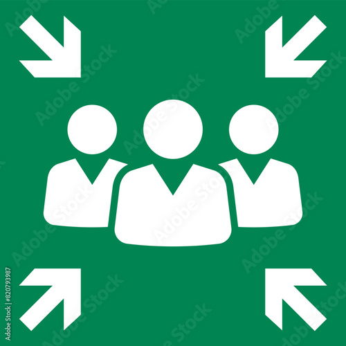 Emergency evacuation assembly point sign. Assembly point icon. Safety Signs. Evacuation Plan. Vector illustration