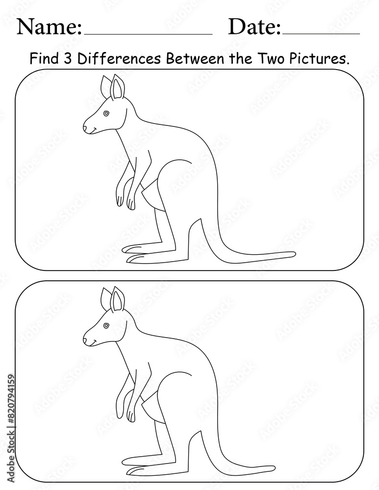 Fototapeta premium Kangaroo Puzzle. Printable Activity Page for Kids. Educational Resources for School for Kids. Kids Activity Worksheet. Find Differences Between 2 Shapes