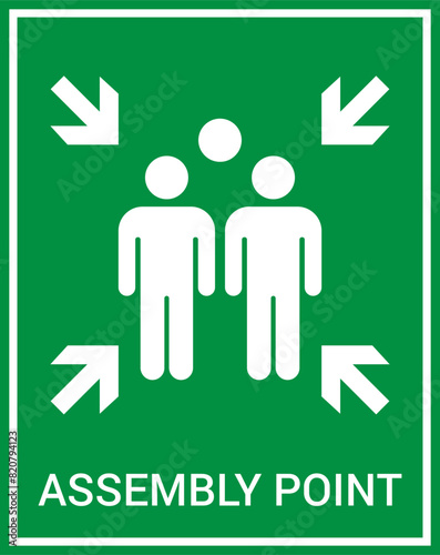 Emergency evacuation assembly point sign. Assembly point icon. Safety Signs. Evacuation Plan. Vector illustration