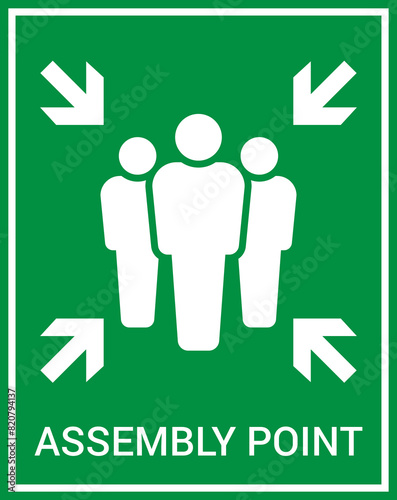 Emergency evacuation assembly point sign. Assembly point icon. Safety Signs. Evacuation Plan. Vector illustration