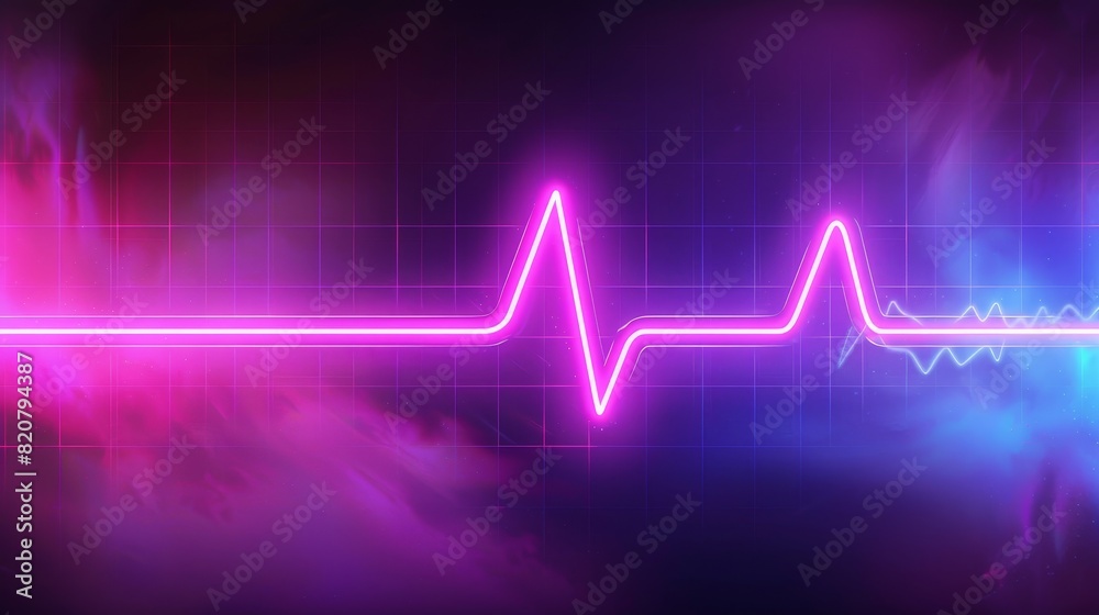 A neon laser wave for a music equalizer concept. Realistic modern illustration of a pink and blue glow line, which is a visual representation of sound energy pulses. A gradient led fluorescent