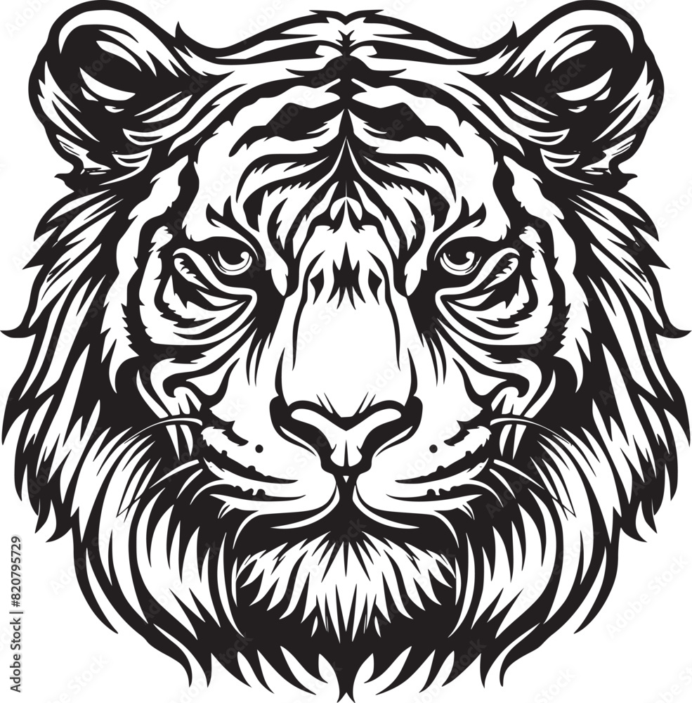 Tiger head silhouette. monochrome vector