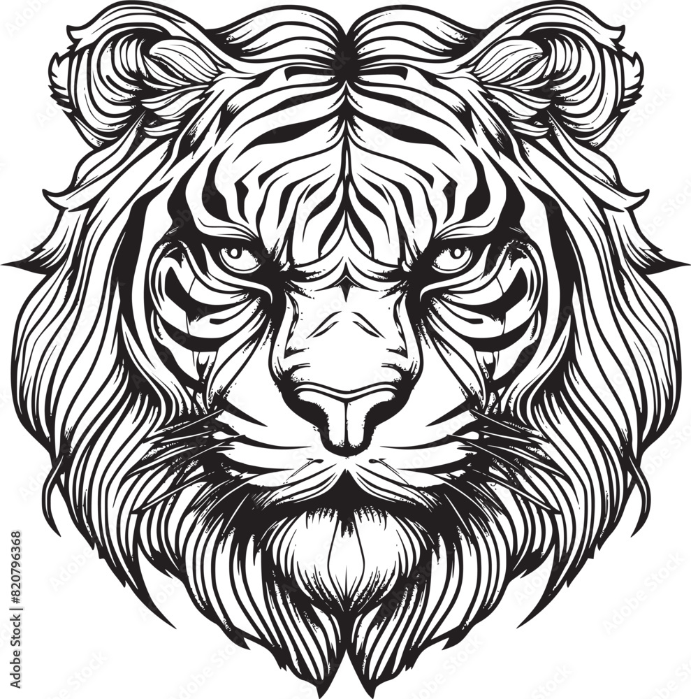 Fototapeta premium Tiger head silhouette. monochrome vector