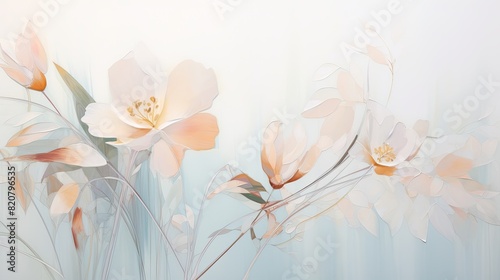 The image is a watercolor painting of white and pink flowers
