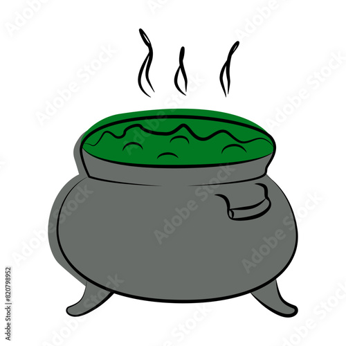 Halloween witches cauldron with a potion. Isolated icon of magical and pot. Flat or line style (ID: 820798952)