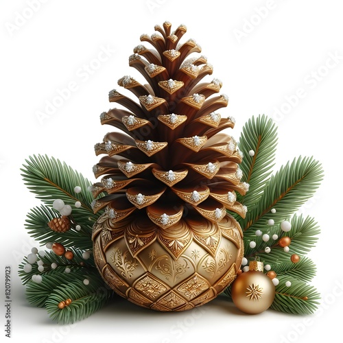 create an image a pine cone with a pine cone on top of it and a pine cone on the bottom of it; naturalism, a picture, Ernest William Christmas in white background photo