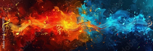 Vibrant musical notes in colorful abstract