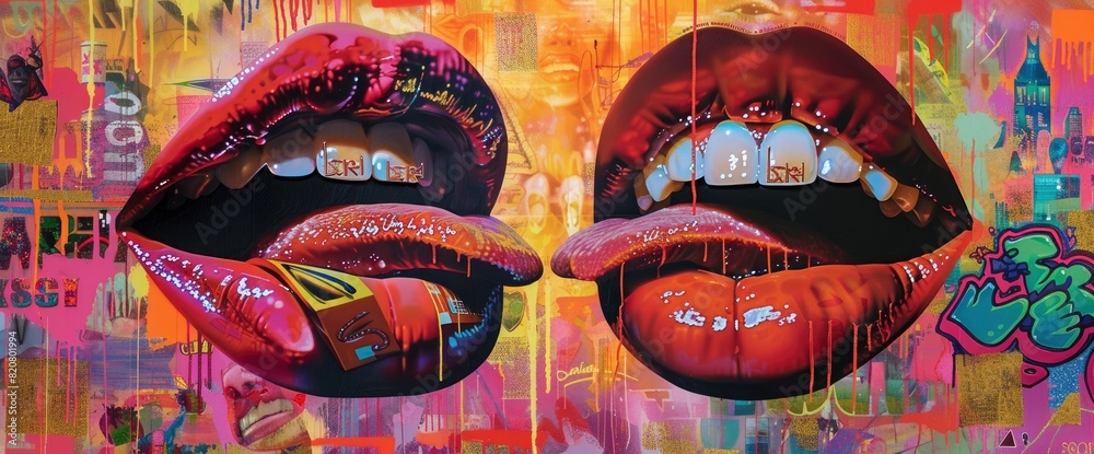 Enter The Realm Of Whimsy With A Funky Poster Collage Featuring Two Mouths Sharing The Novelty Of Shopping Announcements Enter The Realm Of Whimsy With A Funky Poster Collage Featuring Two Mouths Sharing The Novelty Of Shopping Announcements