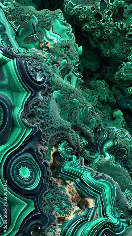 Fototapeta premium Molecular Architecture in Malachite A Vivid D of Surreal Macro Detail and Cosmic Influence