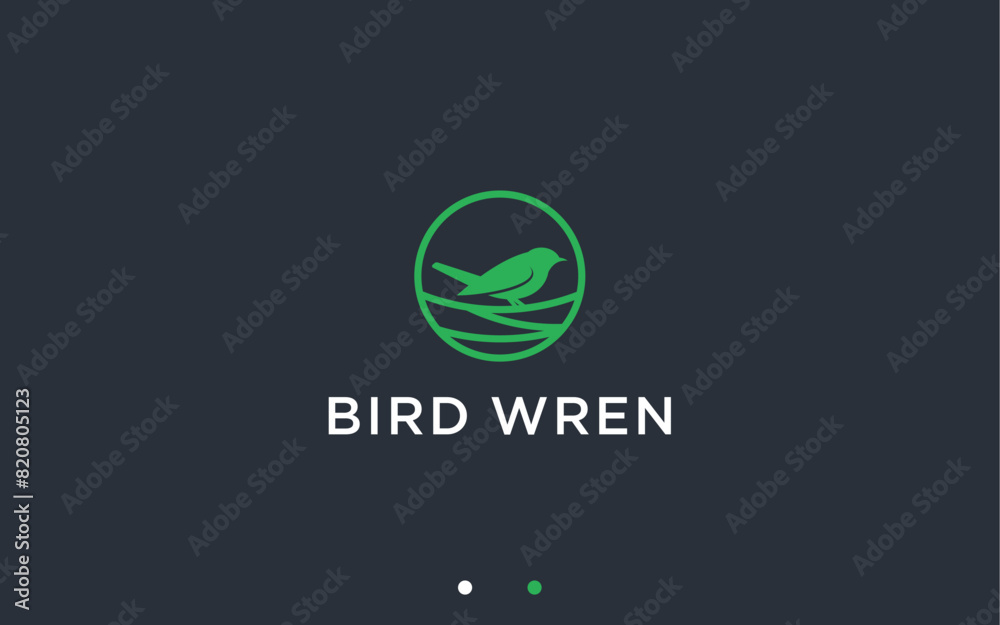 nest with wren logo design vector silhouette illustration